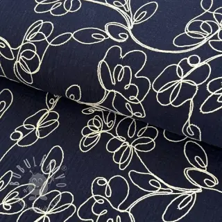 Dvojitá gázovina/mušelín EMBROIDERY Climbing flowers navy