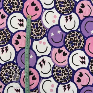 Teplákovina Happy faces purple digital print
