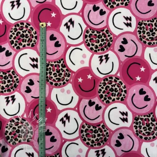 Teplákovina Happy faces pink digital print