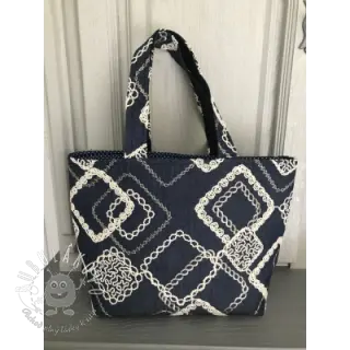 Bavlnená látka JEANS EMBROIDERY Square dark blue