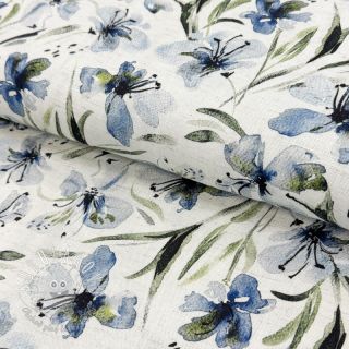 Viskóza s ľanom Natural Lin Laurel blue digital print