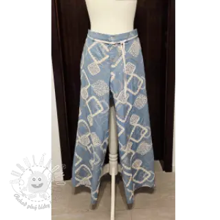 Bavlnená látka JEANS EMBROIDERY Square light blue