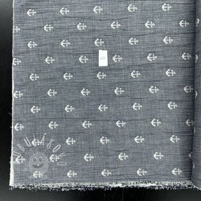 Dvojitá gázovina/mušelín JACQUARD Anchor 2-side faded gray navy II.trieda