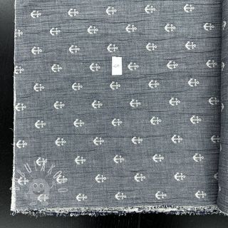 Dvojitá gázovina/mušelín JACQUARD Anchor 2-side faded gray navy II.trieda