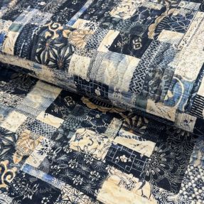 Bavlnená látka TWILL DENIM Mix print design A