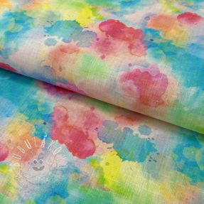 Ľan s bavlnou Abstract flowers RAMIE blue digital print II.trieda