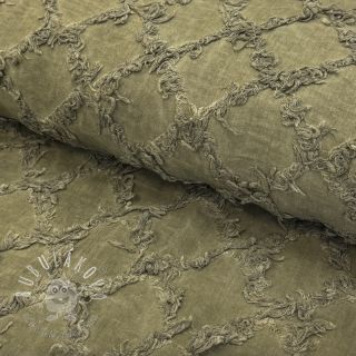 Bavlnená látka s ľanom Vintage Fringe Diamonds army