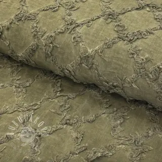 Bavlnená látka s ľanom Vintage Fringe Diamonds army