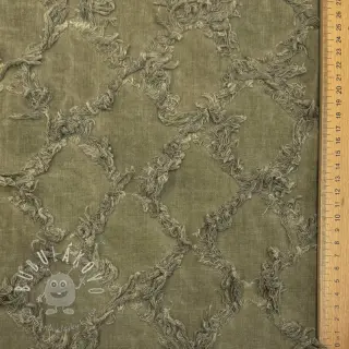 Bavlnená látka s ľanom Vintage Fringe Diamonds army