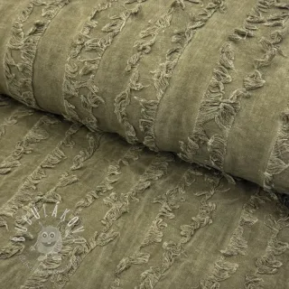 Bavlnená látka s ľanom Vintage Fringe Stripe army