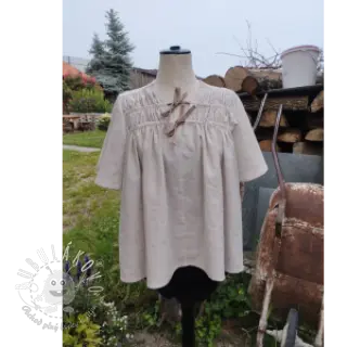 Ľan s bavlnou Lira medium stripe beige