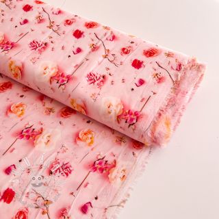 Viskóza RAYON POPLIN Pink flowers design F digital print