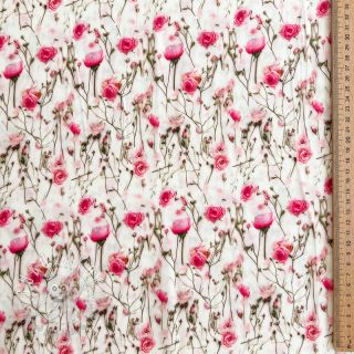 Viskóza RAYON POPLIN Pink flowers design A digital print