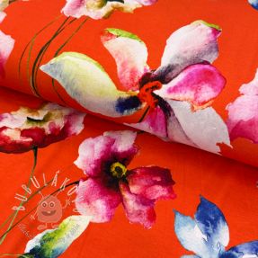 Úplet VISCOSE LYCRA HEAVY Mixed flowers peach digital print