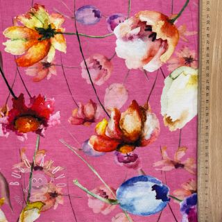Úplet VISCOSE LYCRA HEAVY Mixed flowers pink digital print