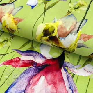 Úplet VISCOSE LYCRA HEAVY Mixed flowers green digital print