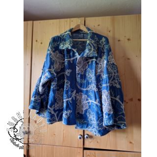 Bavlnená látka JEANS Embroidery leaves black