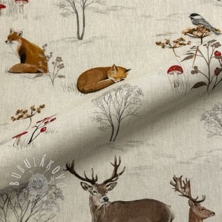 Dekoračná látka Linenlook Winter Forest Animals digital print