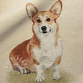 Dekoračná látka GOBELIN PREMIUM Sitting Corgi Dog PANEL