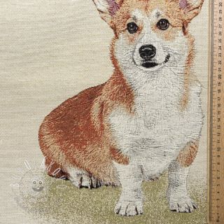 Dekoračná látka GOBELIN PREMIUM Sitting Corgi Dog PANEL