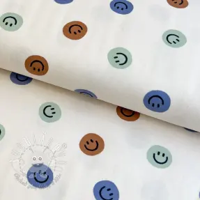 Bavlnená látka FLANNEL Happy faces off white green
