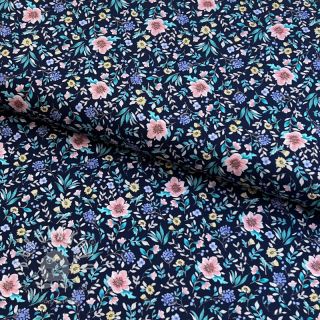 Bavlnená látka Flowers Tara navy design B digital print