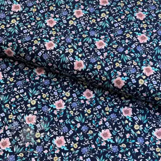 Bavlnená látka Flowers Tara navy design B digital print