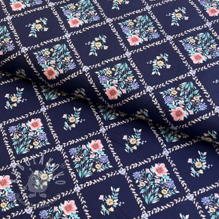 Bavlnená látka Flowers Tara navy design A digital print