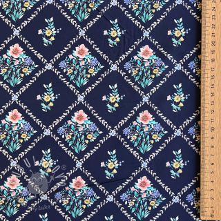 Bavlnená látka Flowers Tara navy design A digital print