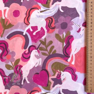 Bavlnená látka Unicorns mauve digital print