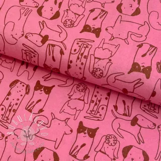 Bavlnená látka FLANNEL Dogs pink