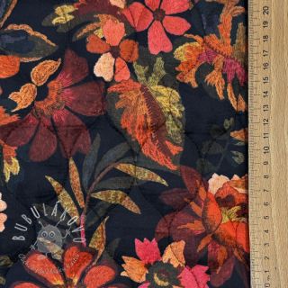 Prešívaná látka VELVET Flower flame orange