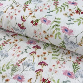 Dvojitá gázovina/mušelín Flower Sabrina white digital print