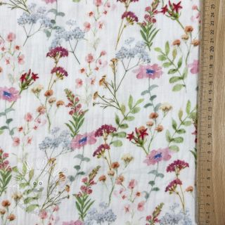 Dvojitá gázovina/mušelín Flower Sabrina white digital print