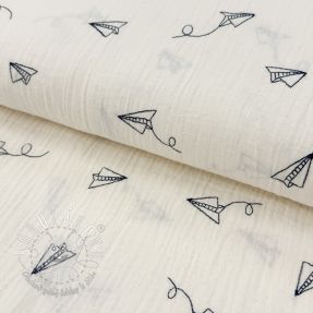 Dvojitá gázovina/mušelín EMBROIDERY Paper plane natural