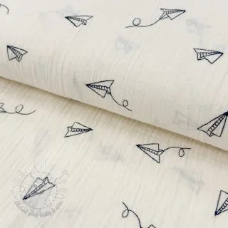 Dvojitá gázovina/mušelín EMBROIDERY Paper plane natural