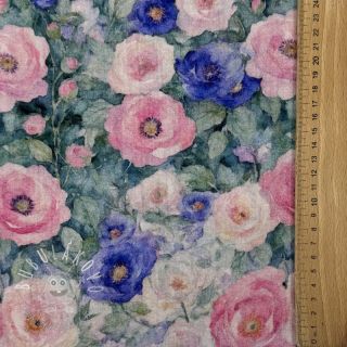 Dvojitá gázovina/mušelín Flower Maria petrol digital print