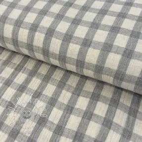 Dvojitá gázovina/mušelín LINEN YARN DYED Checks grey natural
