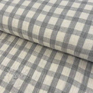 Dvojitá gázovina/mušelín LINEN YARN DYED Checks grey natural