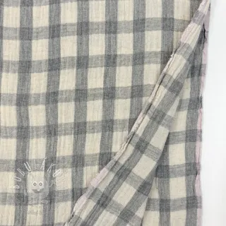 Dvojitá gázovina/mušelín LINEN YARN DYED Checks grey natural