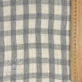 Dvojitá gázovina/mušelín LINEN YARN DYED Checks grey natural