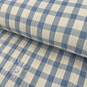 Dvojitá gázovina/mušelín LINEN YARN DYED Checks light blue natural