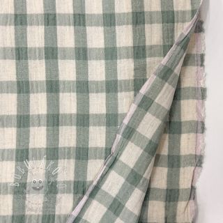 Dvojitá gázovina/mušelín LINEN YARN DYED Checks sage natural