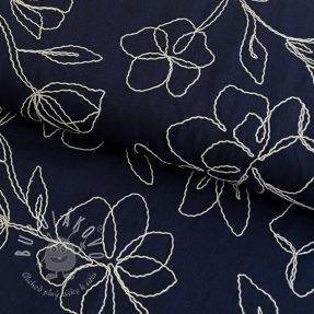 Viskóza s ľanom EMBROIDERY Flower Danielle navy