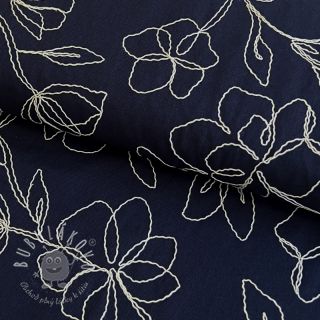 Viskóza s ľanom EMBROIDERY Flower Danielle navy