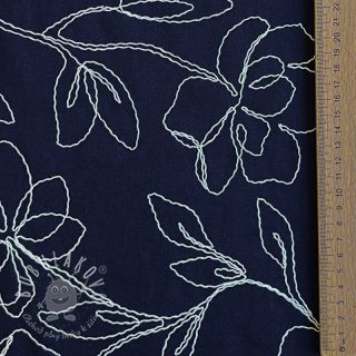 Viskóza s ľanom EMBROIDERY Flower Danielle navy