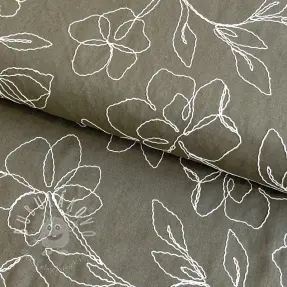 Viskóza s ľanom EMBROIDERY Flower Danielle pickle