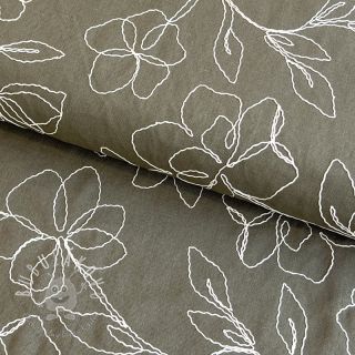 Viskóza s ľanom EMBROIDERY Flower Danielle pickle
