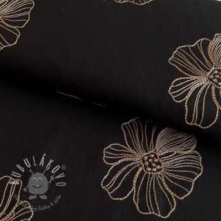 Viskóza s ľanom EMBROIDERY Flower Maya black