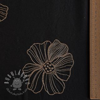 Viskóza s ľanom EMBROIDERY Flower Maya black